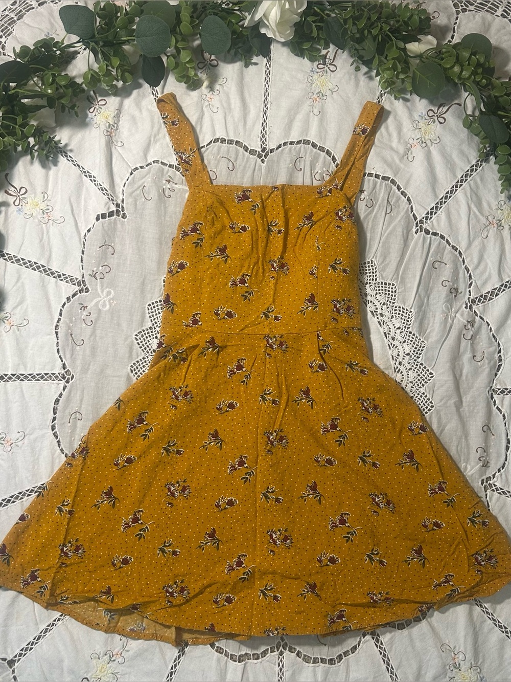 Wild Fable Mustard Floral Sundress with Square Neckline